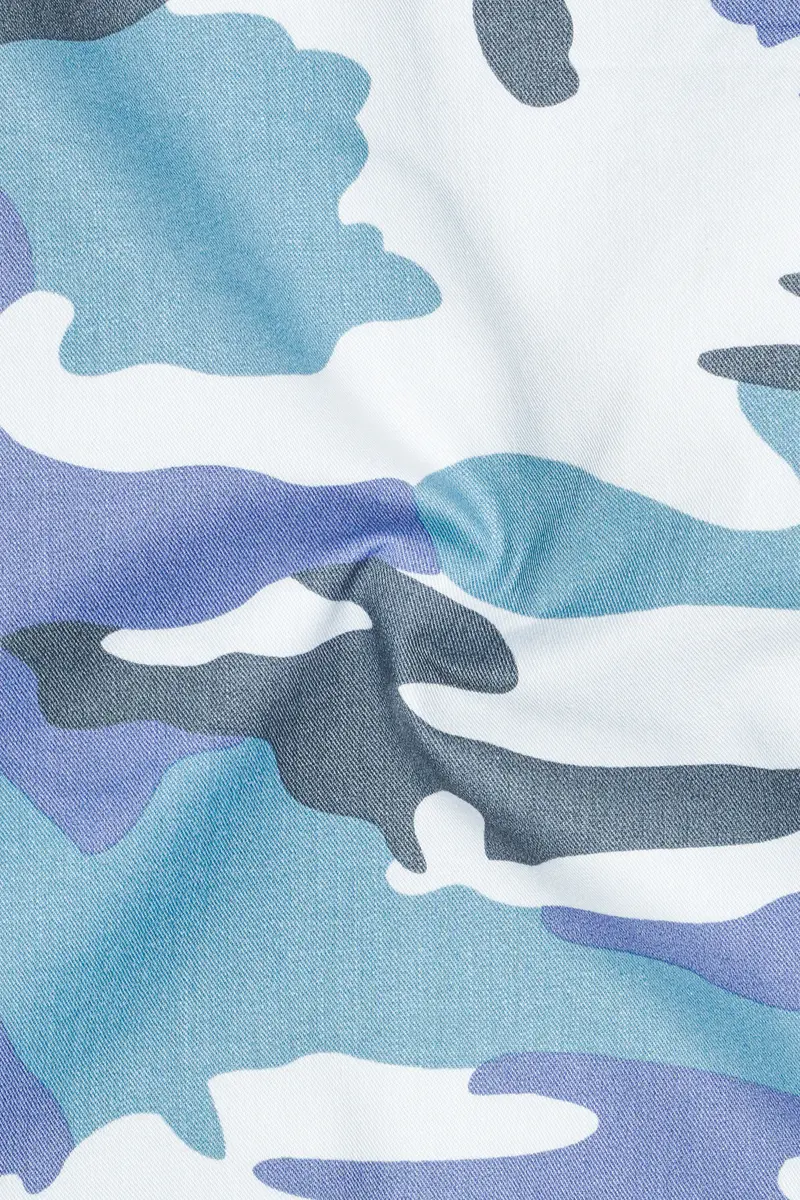 Comet Blue With Multicoloured Camouflage Printed Royal Oxford Designer Shirt 3