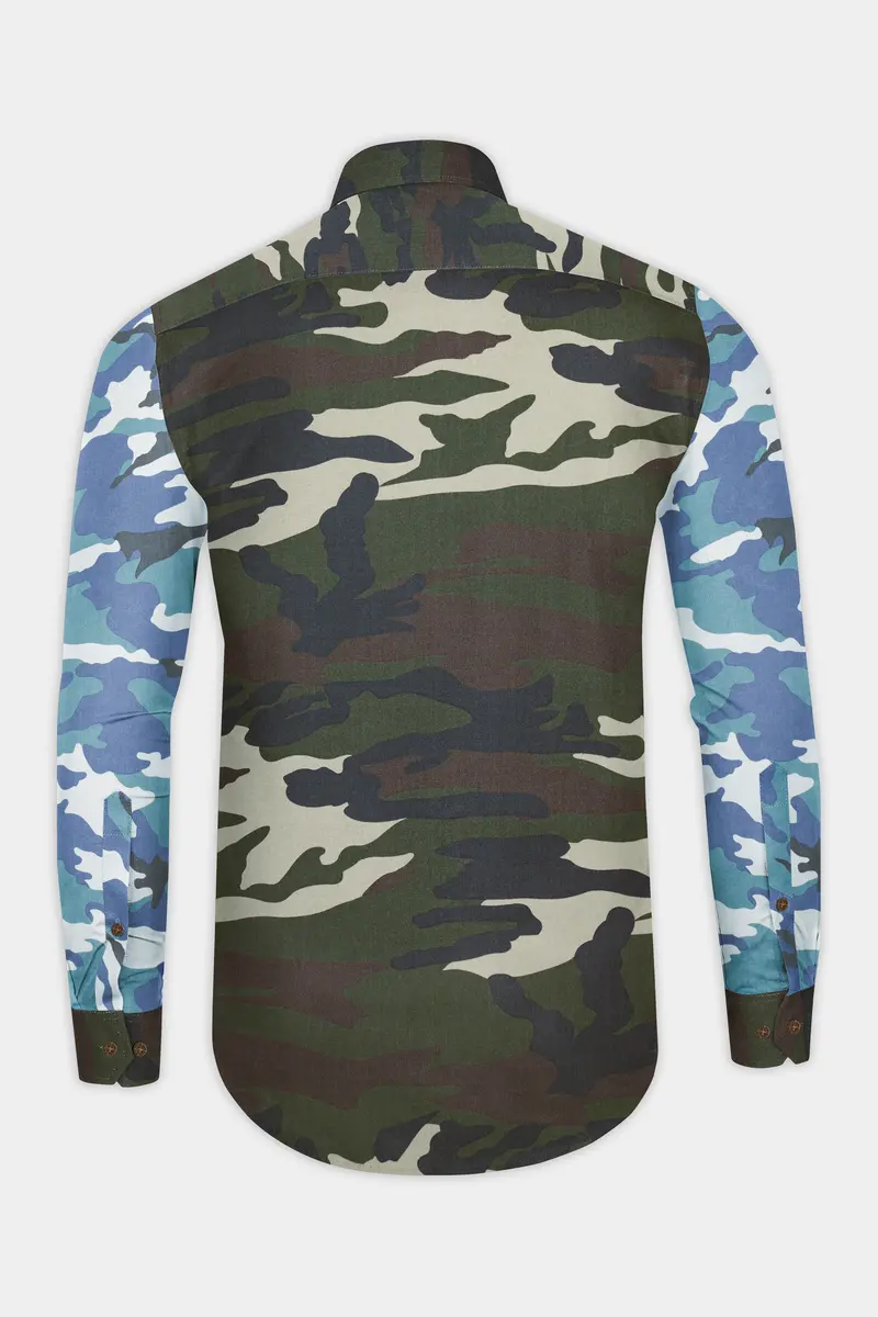 Comet Blue With Multicoloured Camouflage Printed Royal Oxford Designer Shirt 7