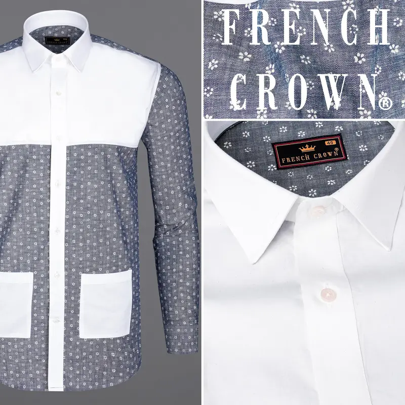 Comet Gray And Bright White Chambray Premium Cotton Designer Shirt 1