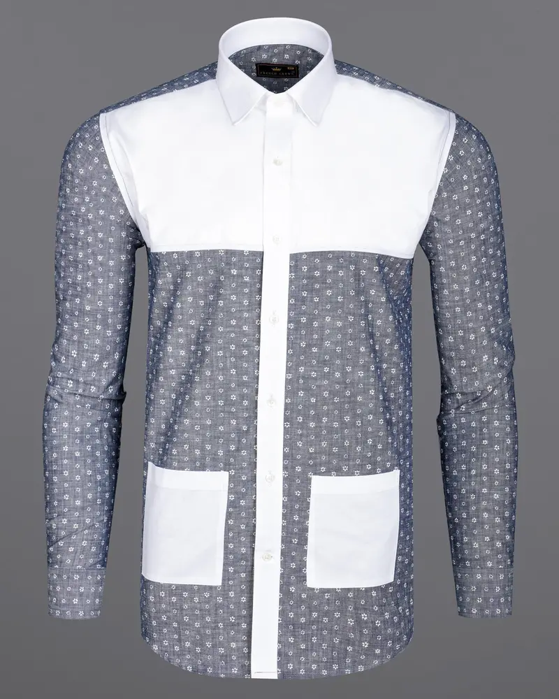 Comet Gray And Bright White Chambray Premium Cotton Designer Shirt 2