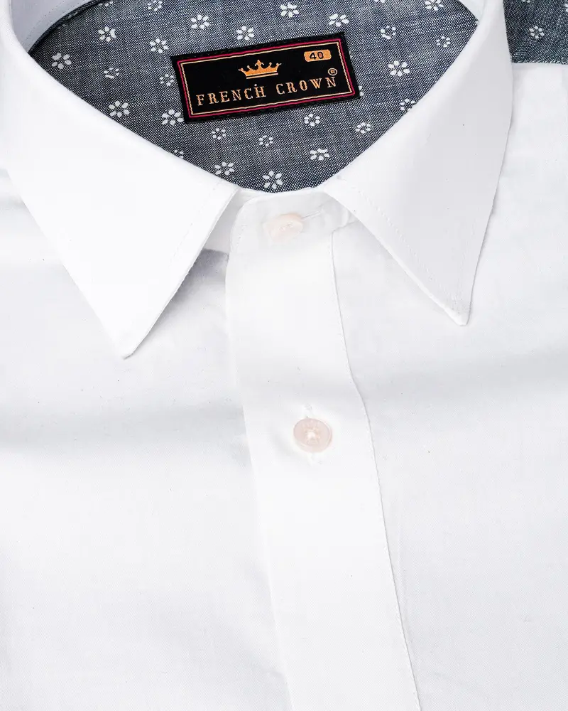 Comet Gray And Bright White Chambray Premium Cotton Designer Shirt 4