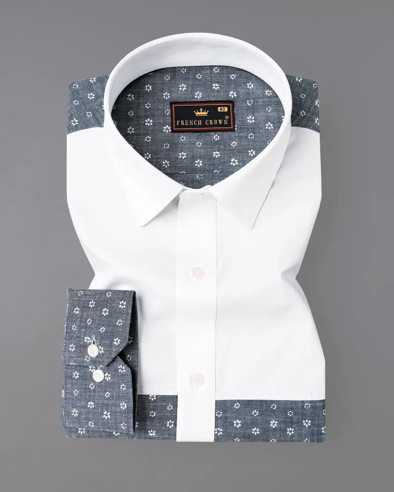 Comet Gray And Bright White Chambray Premium Cotton Designer Shirt 5