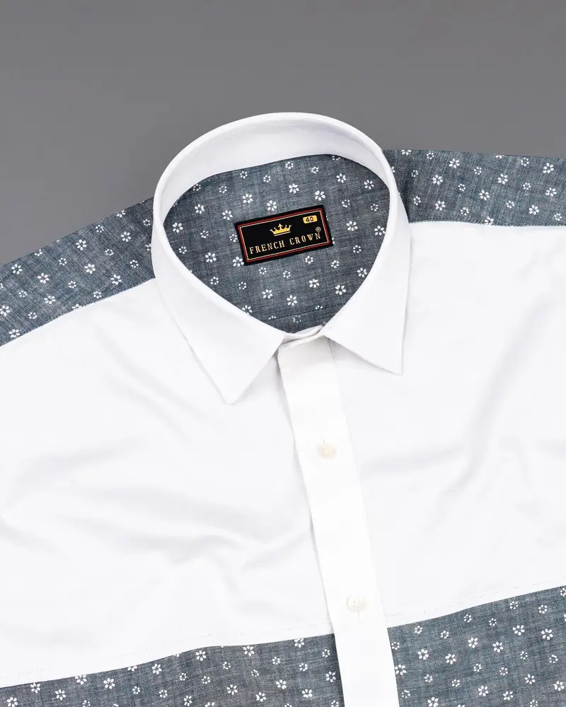 Comet Gray And Bright White Chambray Premium Cotton Designer Shirt 6