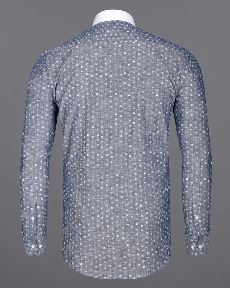 Comet Gray And Bright White Chambray Premium Cotton Designer Shirt 7