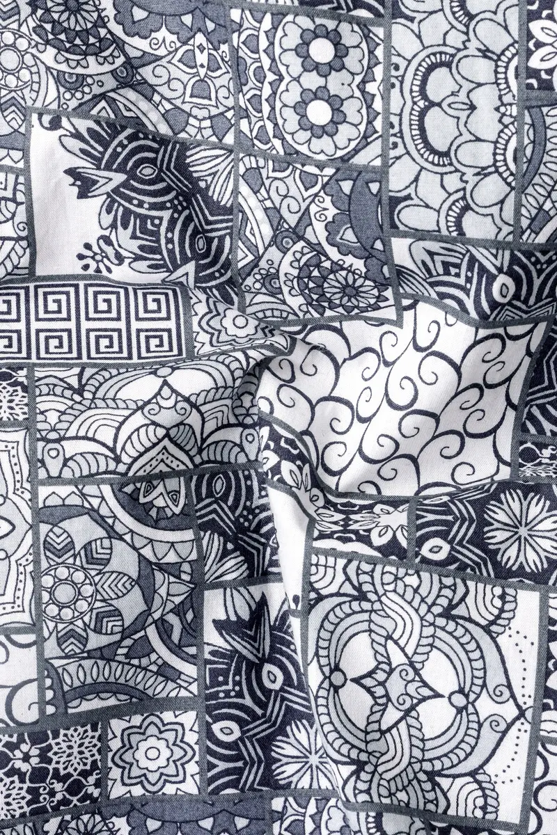 Comet Gray And Bright White Ethnic Motifs Printed Subtle Sheen Super Soft Premium Cotton Designer Shirt 3