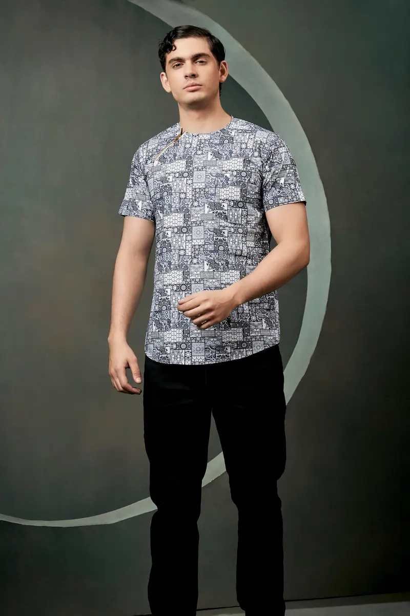 Comet Gray And Bright White Ethnic Motifs Printed Subtle Sheen Super Soft Premium Cotton Designer Shirt 8