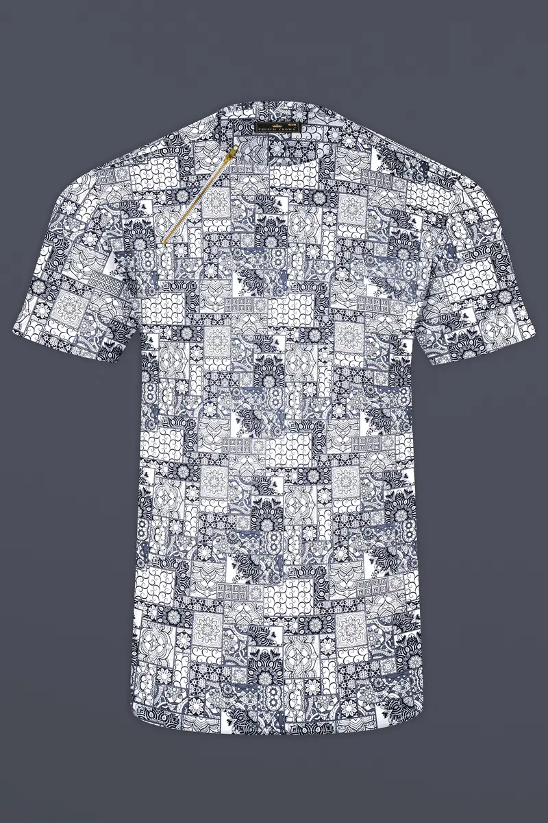 Comet Gray And Bright White Ethnic Motifs Printed Subtle Sheen Super Soft Premium Cotton Designer Shirt 9