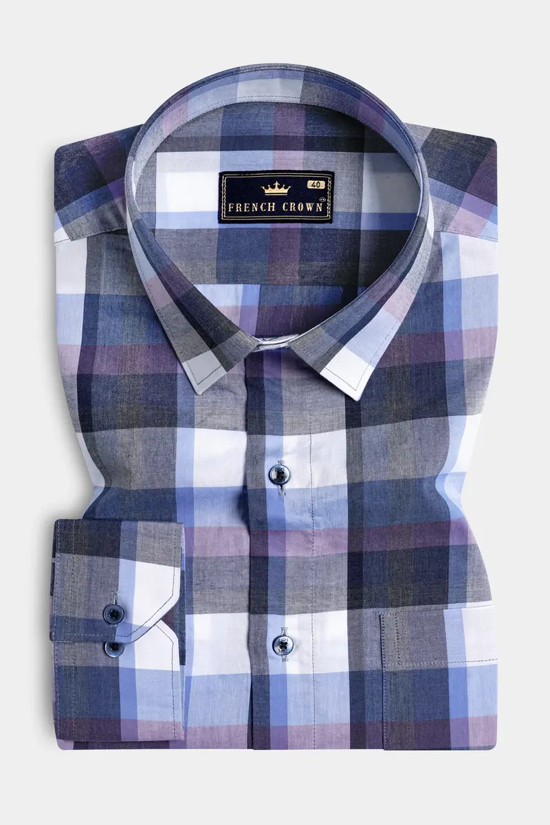 Comet Gray And White Plaid Premium Cotton Shirt 3