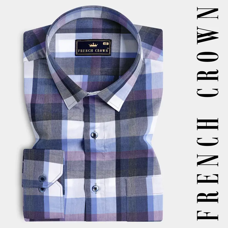Comet Gray And White Plaid Premium Cotton Shirt 7