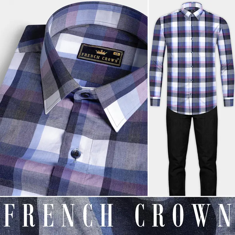 Comet Gray And White Plaid Premium Cotton Shirt 8