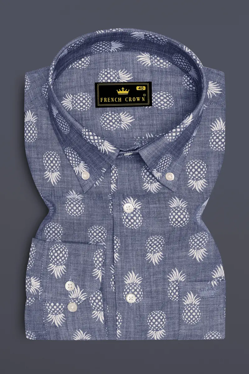 Comet Gray Pineapple Textured Denim Shirt 4
