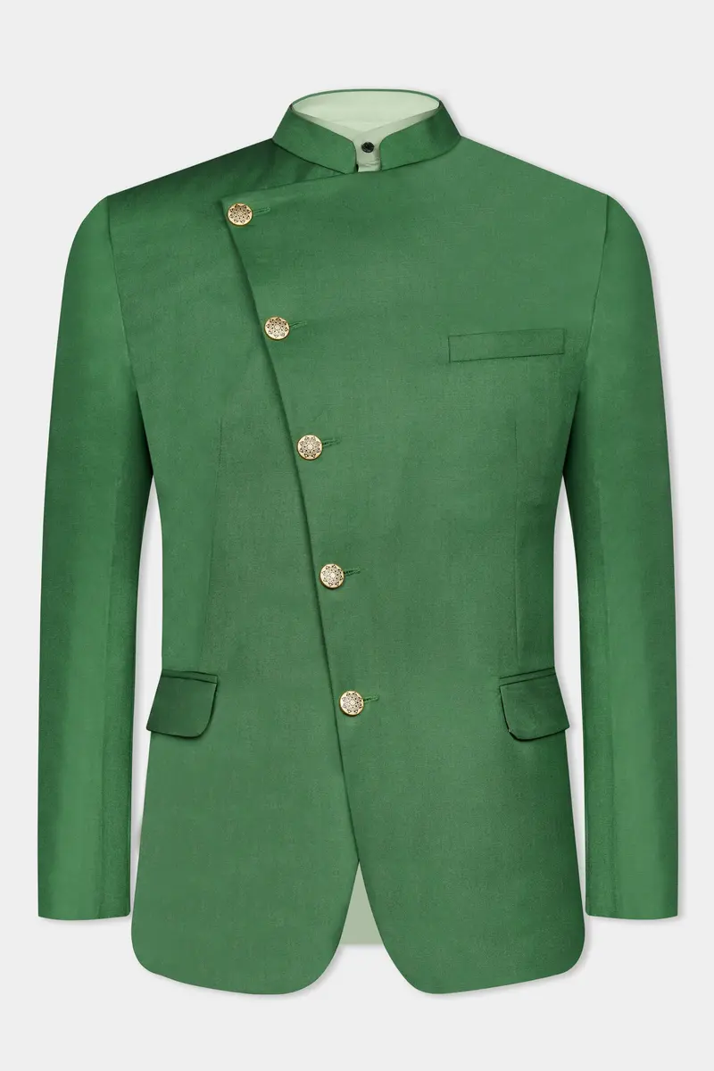 Como Green Cross Placket Bandhgala Wool Rich Blazer 2