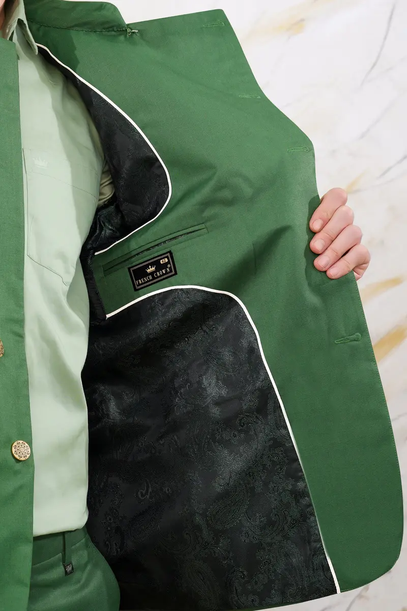 Como Green Cross Placket Bandhgala Wool Rich Blazer 4