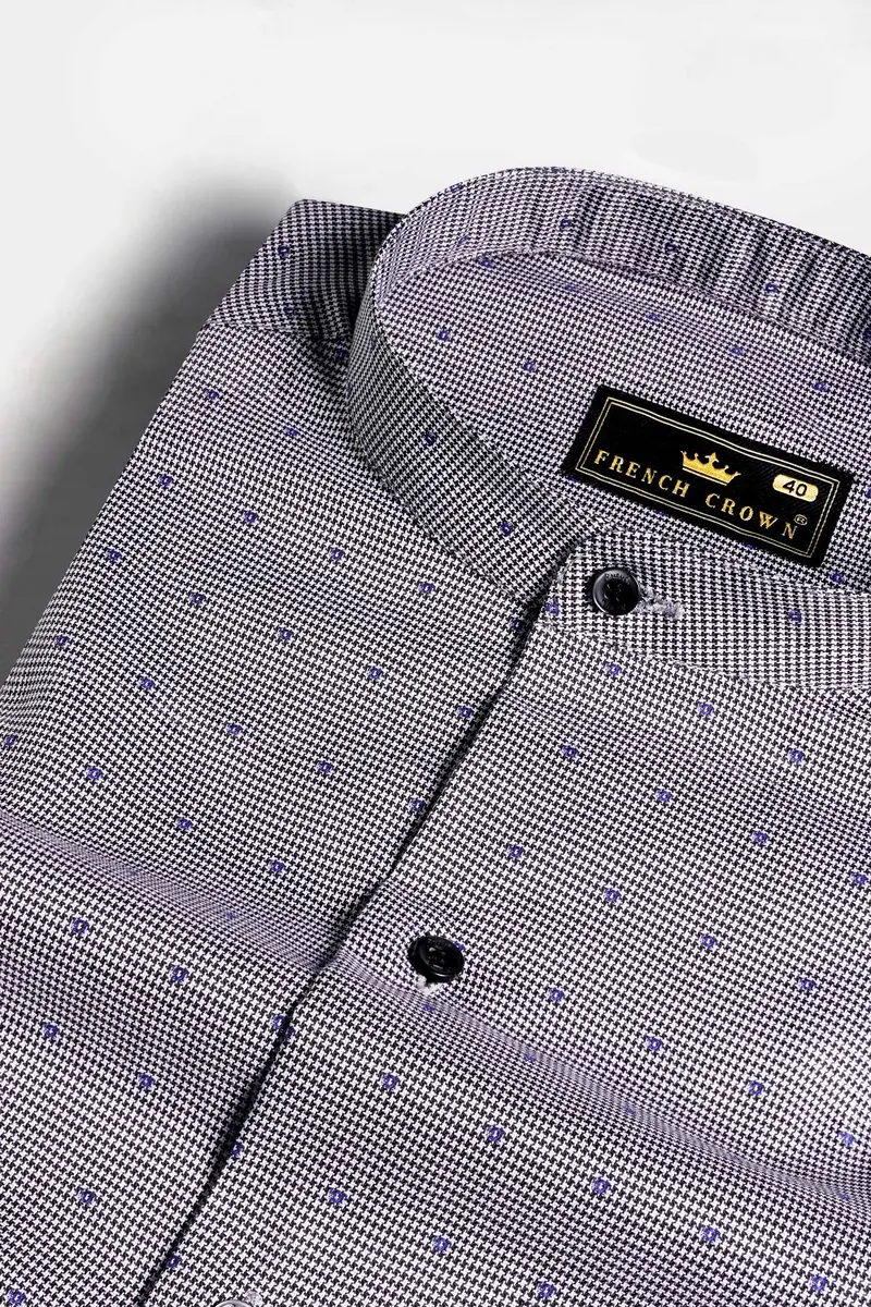 Concord Gray And Scampi Blue Houndstooth Textured Premium Giza Cotton Shirt 1
