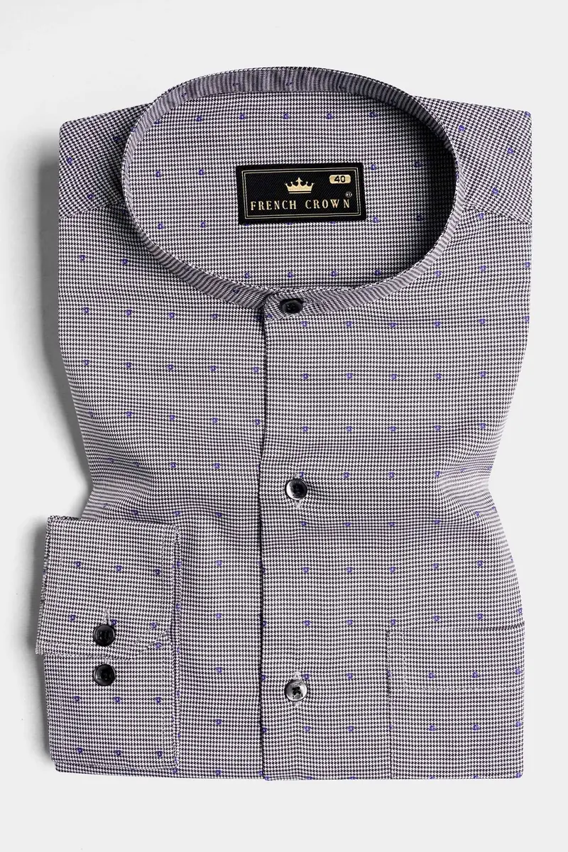 Concord Gray And Scampi Blue Houndstooth Textured Premium Giza Cotton Shirt 3