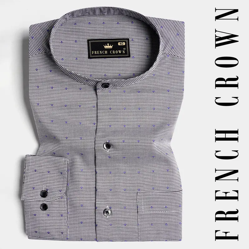 Concord Gray And Scampi Blue Houndstooth Textured Premium Giza Cotton Shirt 4