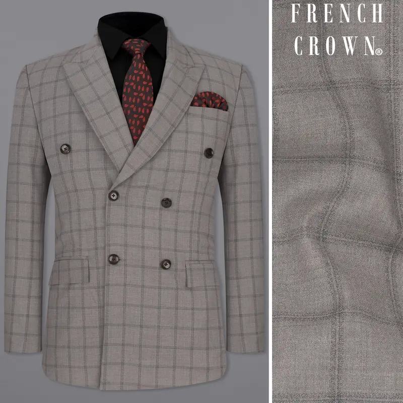 Concord Gray Plaid Double Breasted Blazer 1