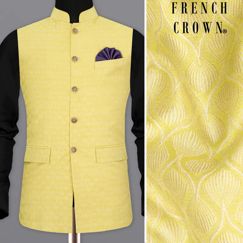 Confetti Yellow Textured Nehru Jacket 1