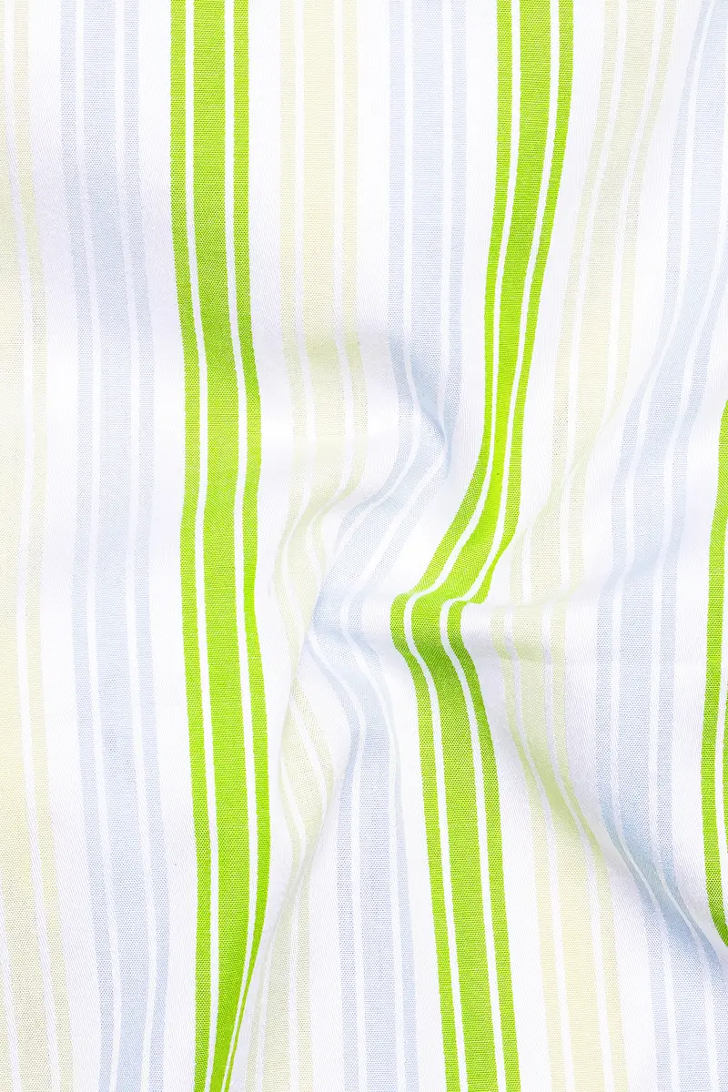 Conifer Green And Bright White Striped Dobby Textured Premium Giza Cotton Kurta Shirt 3