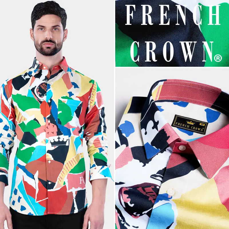 Contessa Peach With Aqua Blue And Salem Green Multicolour Abstract Printed Subtle Sheen Super Soft Premium Cotton Designer Shirt 11