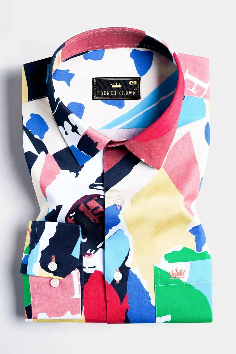 Contessa Peach With Aqua Blue And Salem Green Multicolour Abstract Printed Subtle Sheen Super Soft Premium Cotton Designer Shirt 5