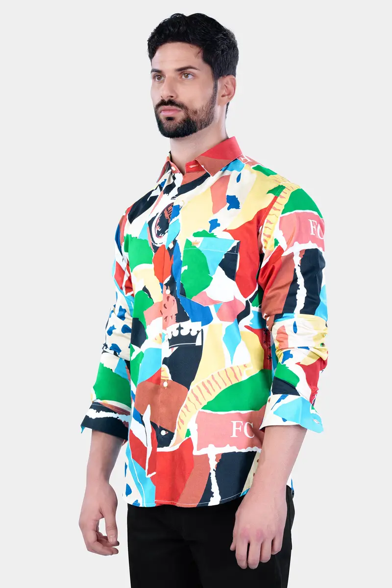 Contessa Peach With Aqua Blue And Salem Green Multicolour Abstract Printed Subtle Sheen Super Soft Premium Cotton Designer Shirt 6