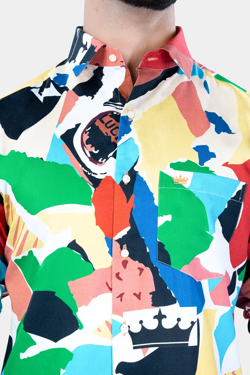 Contessa Peach With Aqua Blue And Salem Green Multicolour Abstract Printed Subtle Sheen Super Soft Premium Cotton Designer Shirt 7