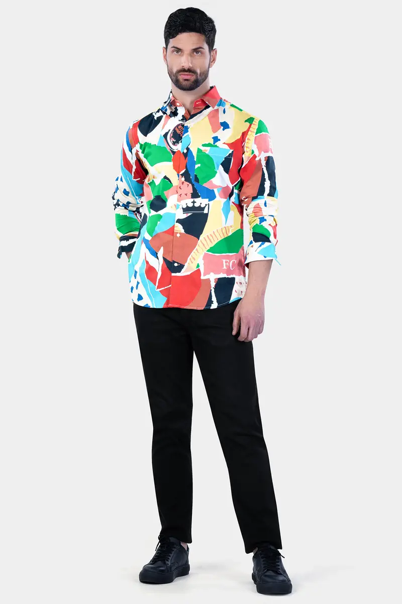 Contessa Peach With Aqua Blue And Salem Green Multicolour Abstract Printed Subtle Sheen Super Soft Premium Cotton Designer Shirt 8