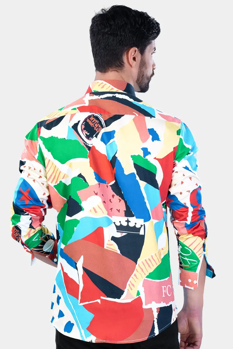 Contessa Peach With Aqua Blue And Salem Green Multicolour Abstract Printed Subtle Sheen Super Soft Premium Cotton Designer Shirt 9