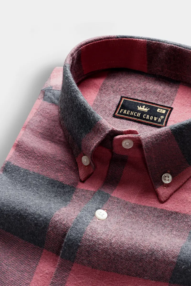Contessa Pink And Vampire Gray Heavyweight Flannel Cotton Shirt 1