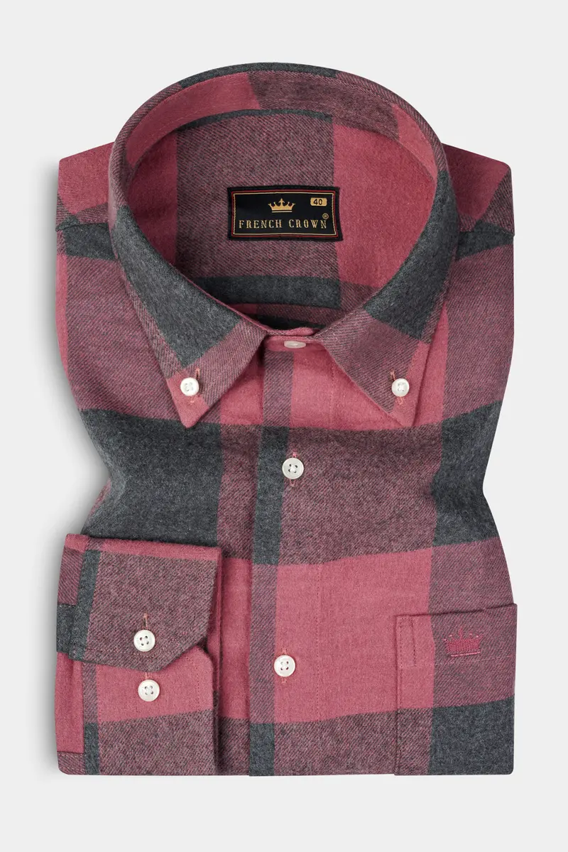 Contessa Pink And Vampire Gray Heavyweight Flannel Cotton Shirt 3