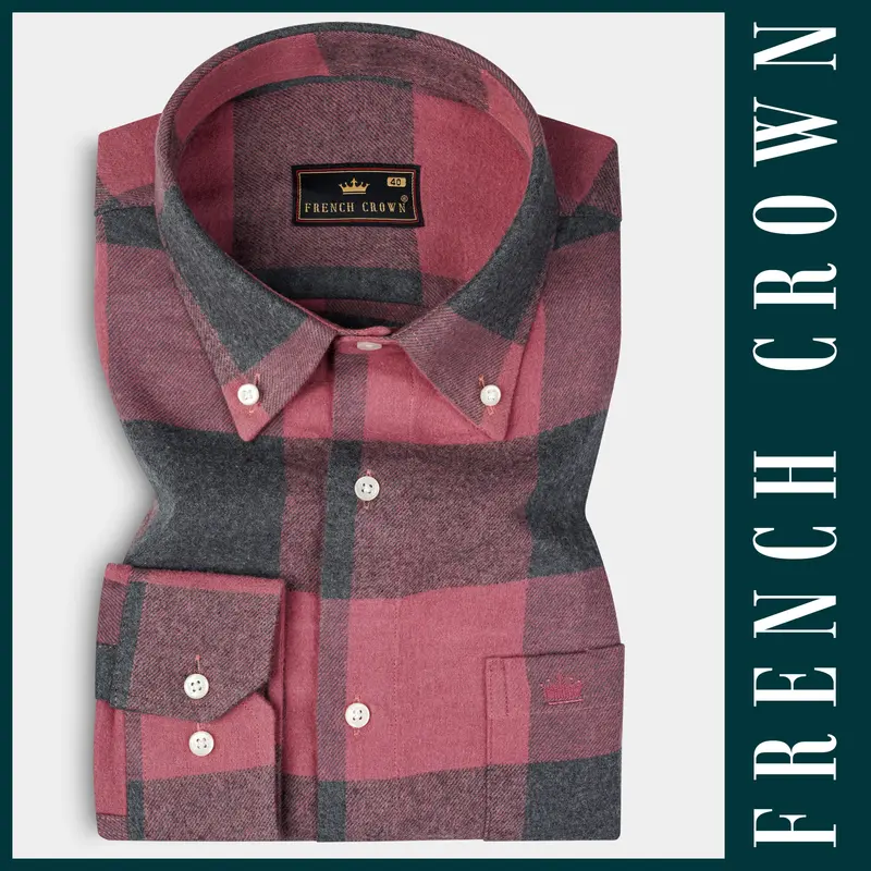 Contessa Pink And Vampire Gray Heavyweight Flannel Cotton Shirt 6