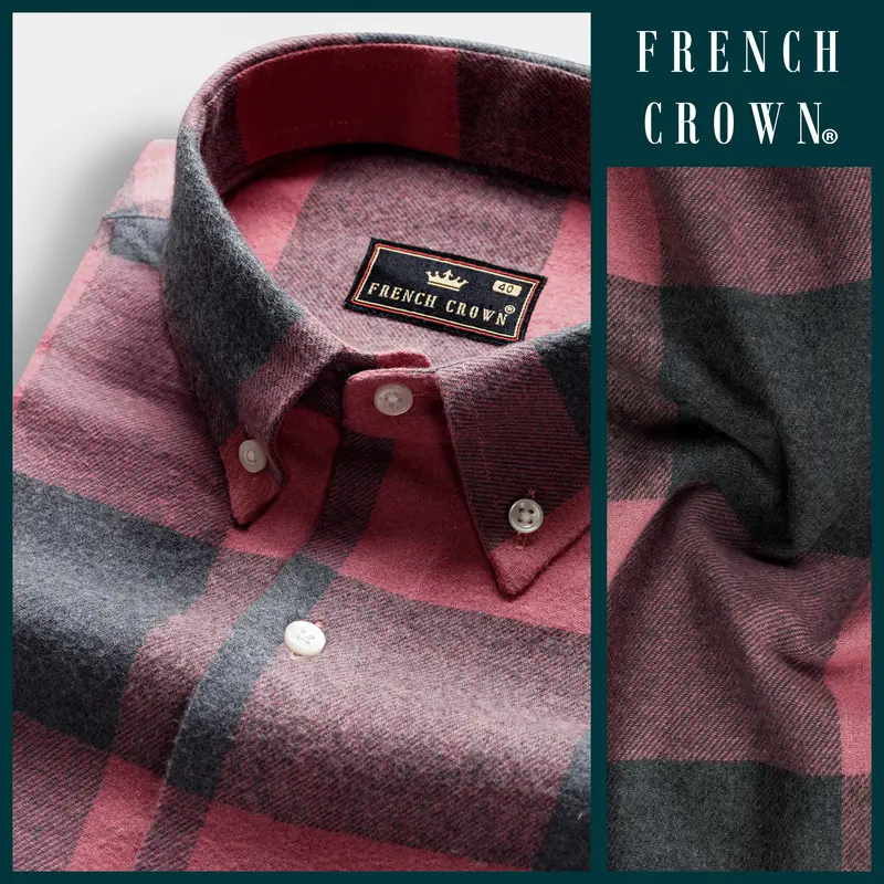 Contessa Pink And Vampire Gray Heavyweight Flannel Cotton Shirt 9
