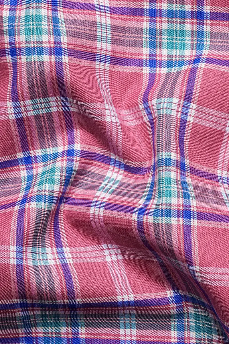 Contessa Pink With Eminence Purple And Bondi Green Twill Plaid Premium Cotton Shirt 2
