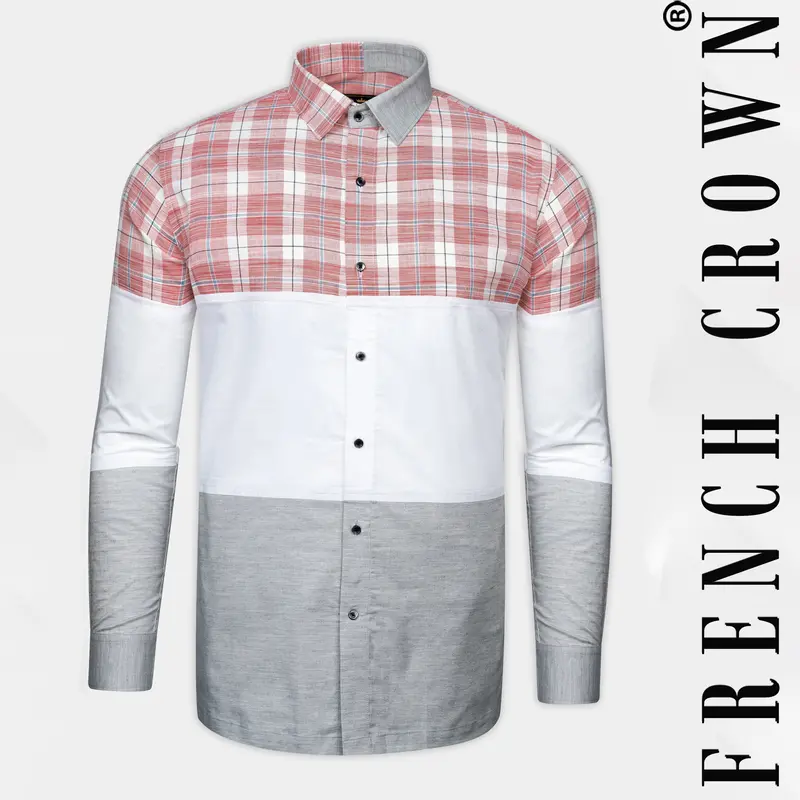 Contessa Red And Loblolly Gray Dobby Textured Premium Giza Cotton Designer Shirt 1