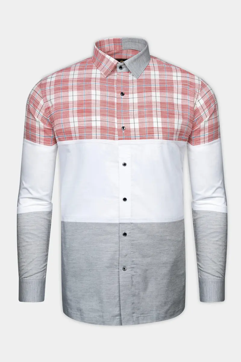 Contessa Red And Loblolly Gray Dobby Textured Premium Giza Cotton Designer Shirt 2