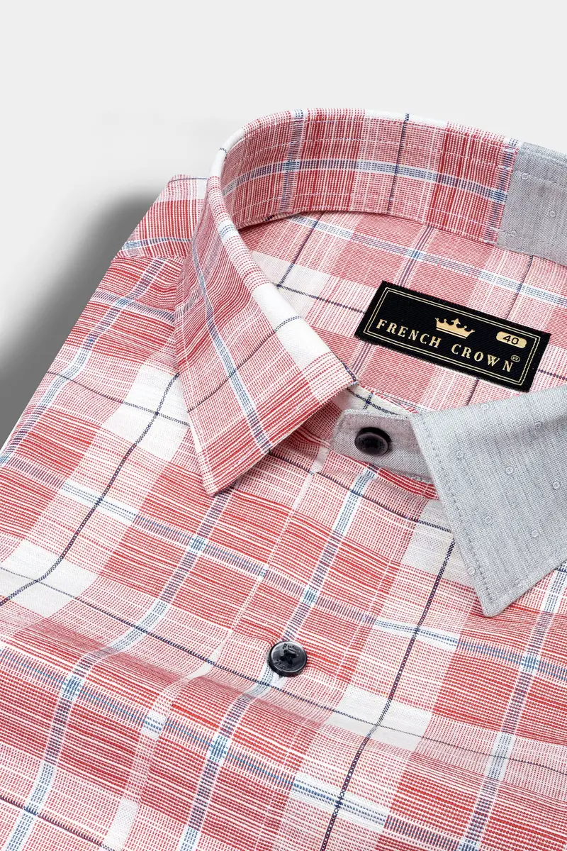 Contessa Red And Loblolly Gray Dobby Textured Premium Giza Cotton Designer Shirt 4