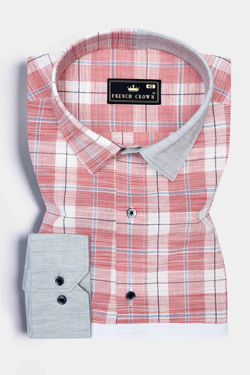 Contessa Red And Loblolly Gray Dobby Textured Premium Giza Cotton Designer Shirt 5