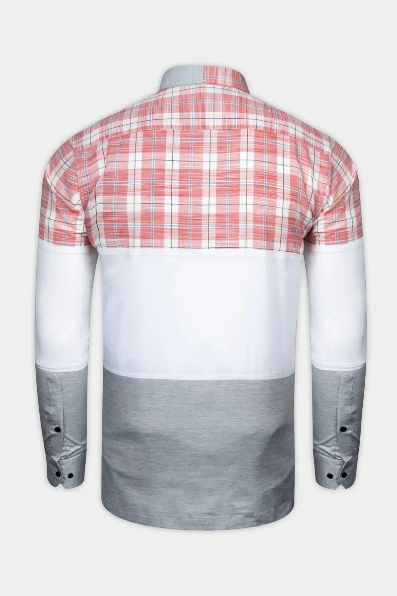 Contessa Red And Loblolly Gray Dobby Textured Premium Giza Cotton Designer Shirt 6