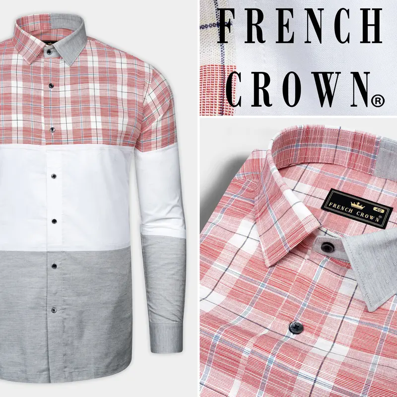 Contessa Red And Loblolly Gray Dobby Textured Premium Giza Cotton Designer Shirt 9