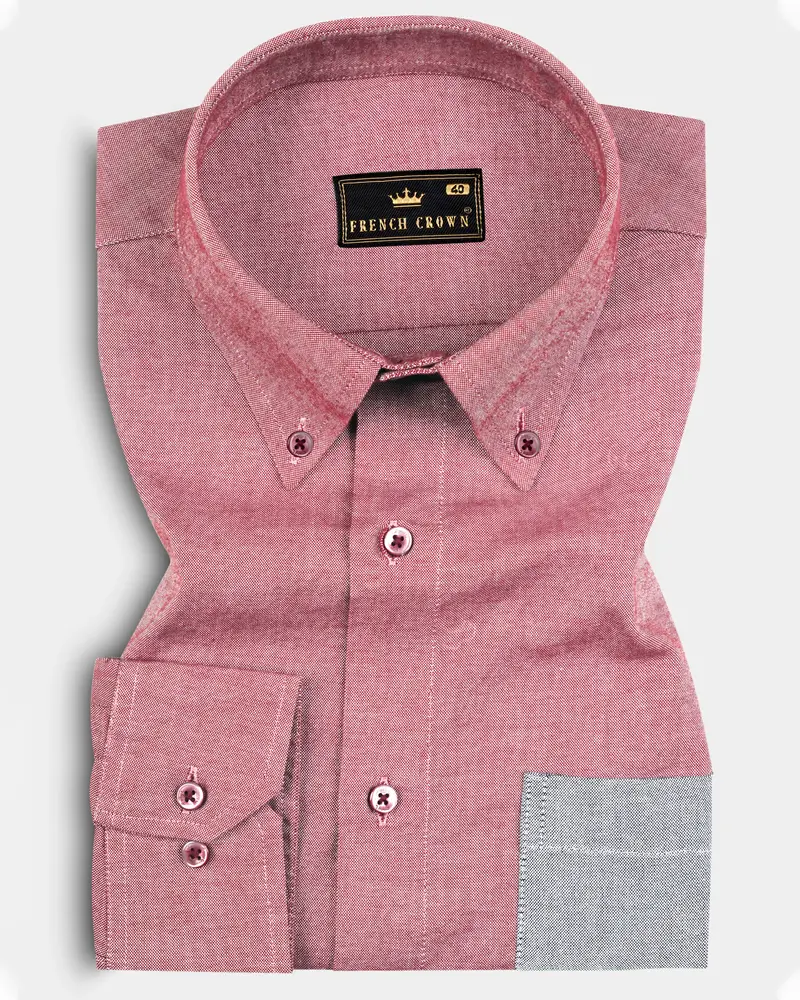 Contessa Red With Grey Pocket Solid Royal Oxford Shirt 1