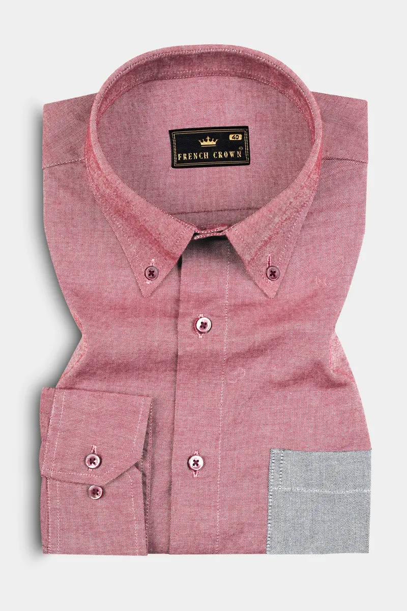 Contessa Red With Grey Pocket Solid Royal Oxford Shirt 2