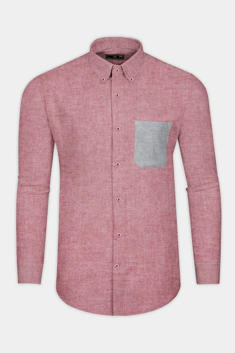 Contessa Red With Grey Pocket Solid Royal Oxford Shirt 5