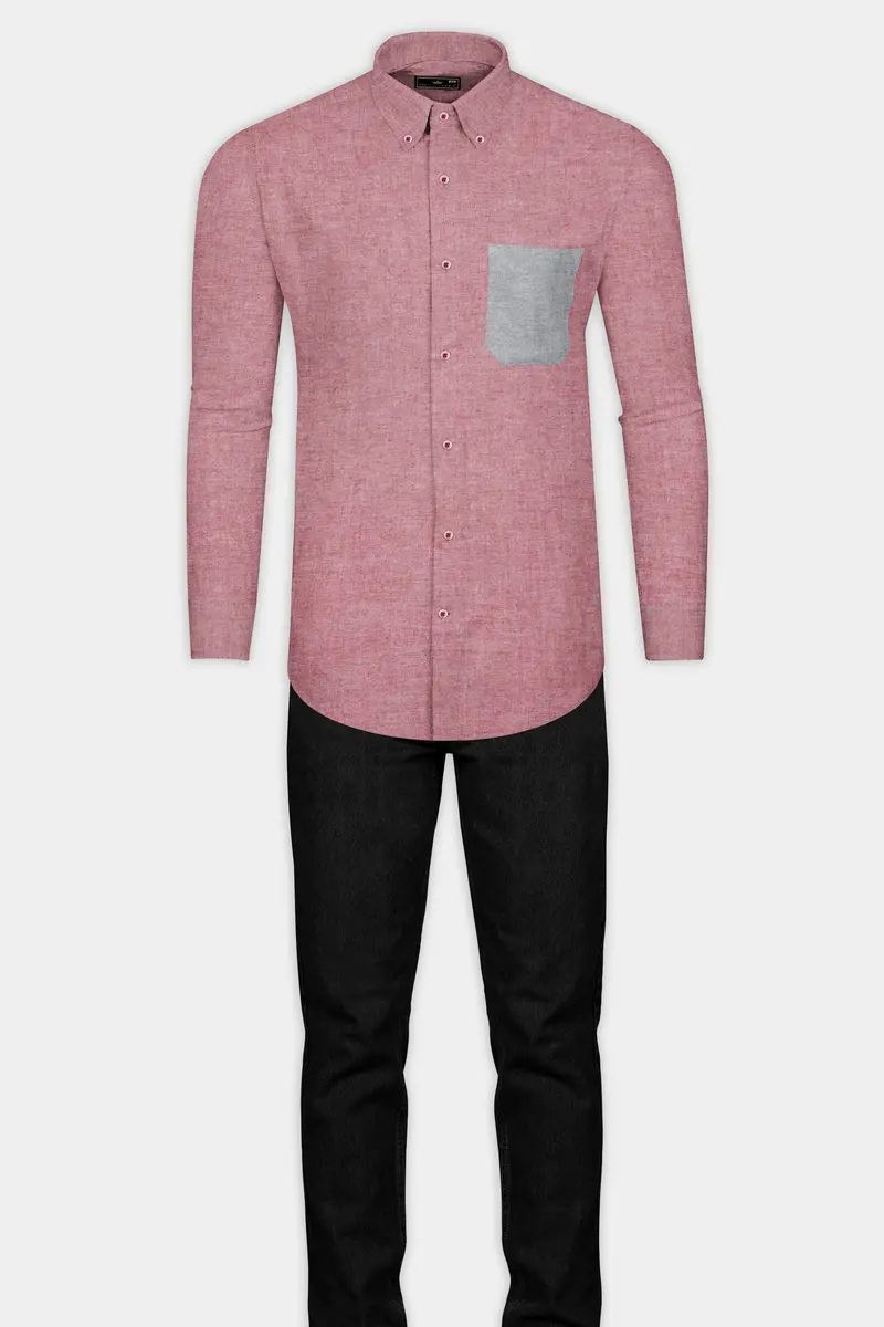 Contessa Red With Grey Pocket Solid Royal Oxford Shirt 7