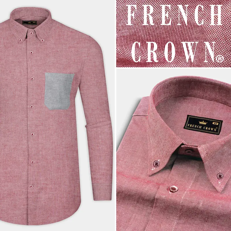 Contessa Red With Grey Pocket Solid Royal Oxford Shirt 8