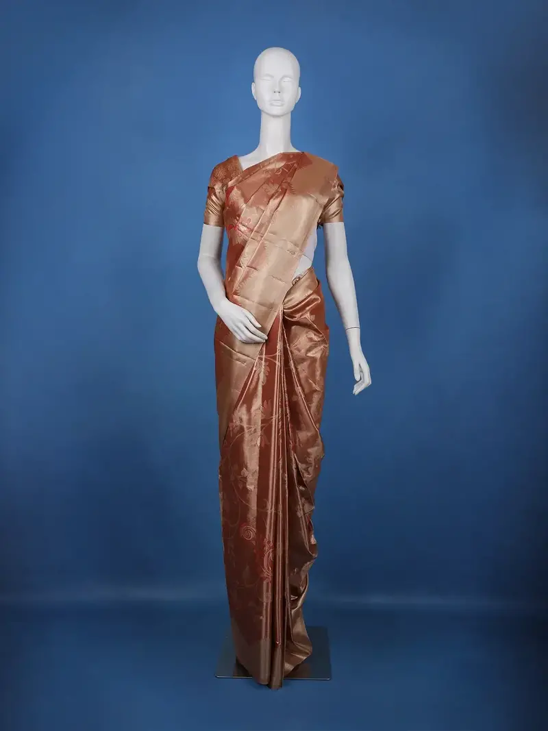 Copper Brown Floral Design Tissue Saree 1