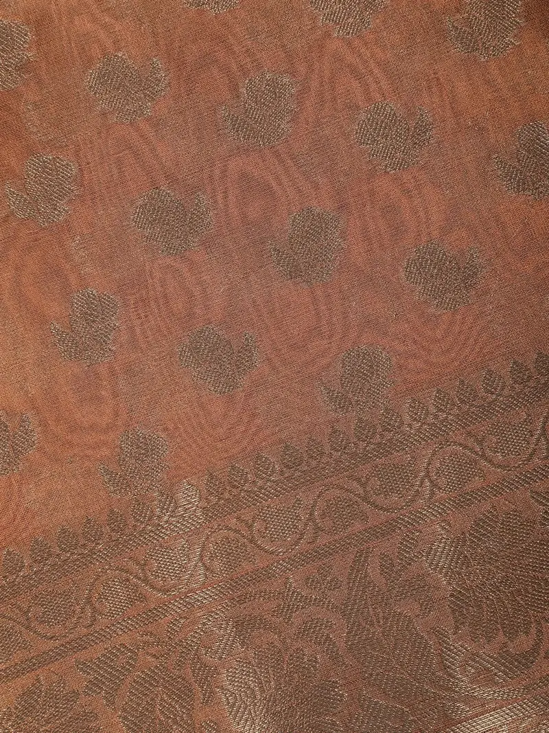 Copper Brown Floral Design Woven Tissue Silk Saree 2