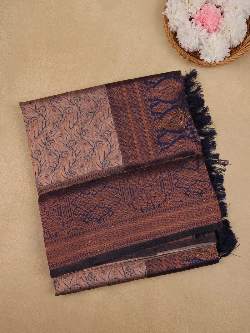 Copper Brown Floral Designed Soft Silk Saree 1