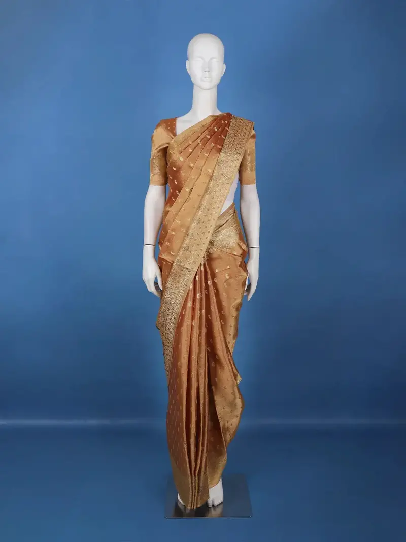 Copper Brown Paisley Design Tissue Saree 1