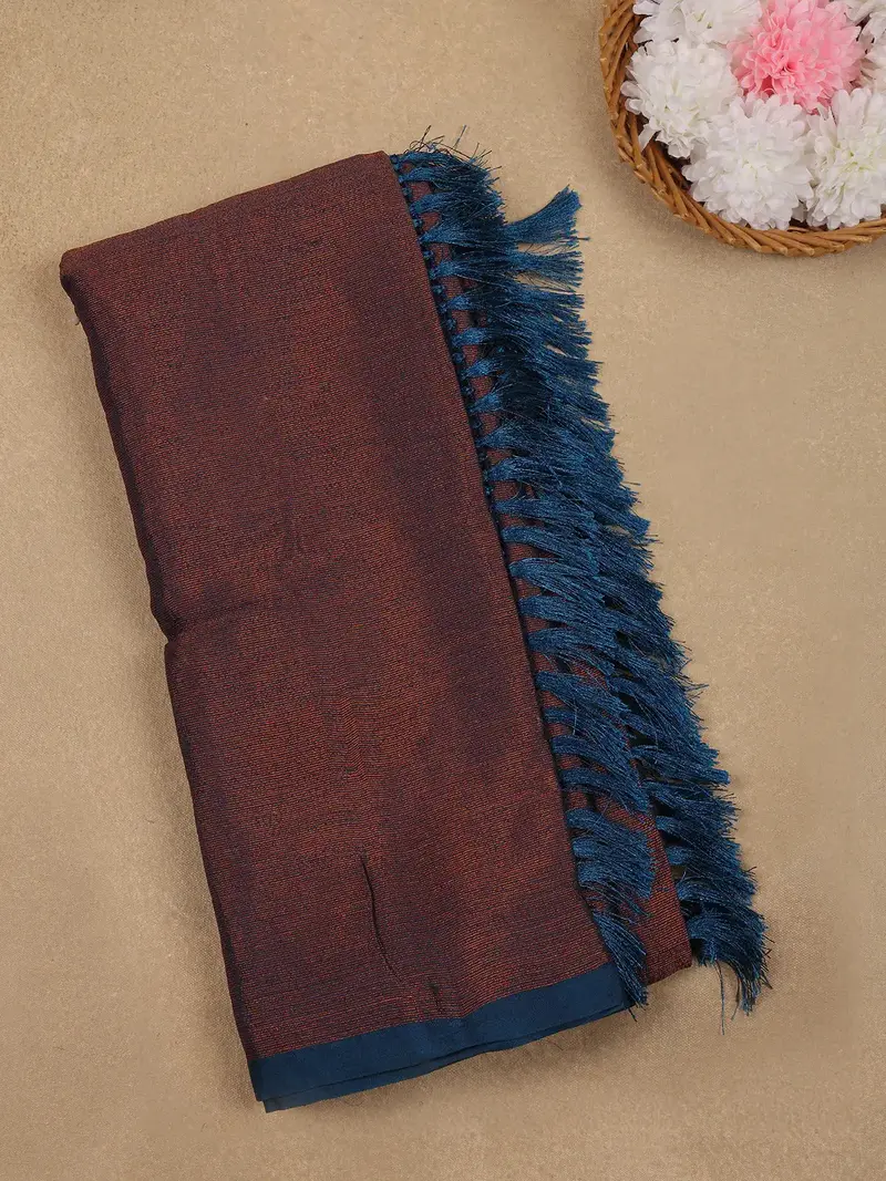 Copper Brown Solid Silk Fancy Saree With Beaded Work Blouse 1